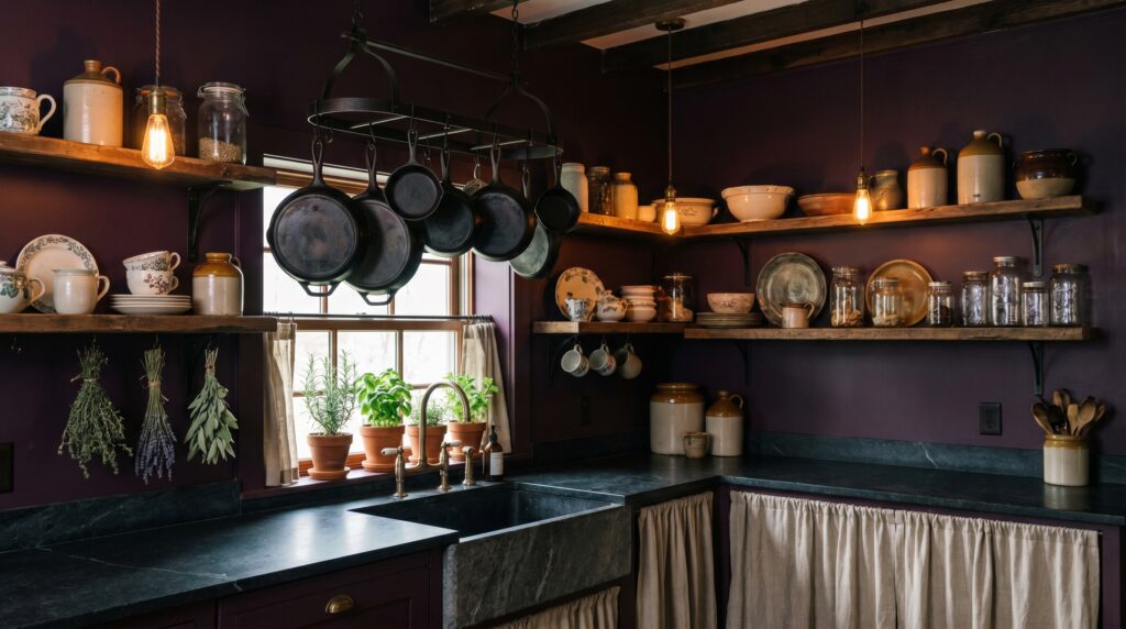 Dark Plum Cottagecore Kitchen